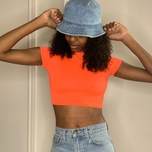 Basic neon orange crop top tshirt